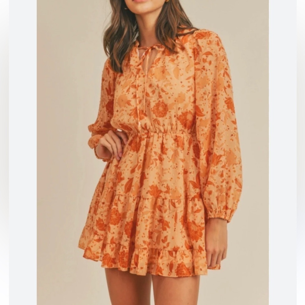 Lush Floral Frenzy Long Sleeve Mini Dress Size S